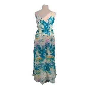 30104 NEW Loragal Floral Pleated Maxi Dress Green size XXL bohemian resortwear